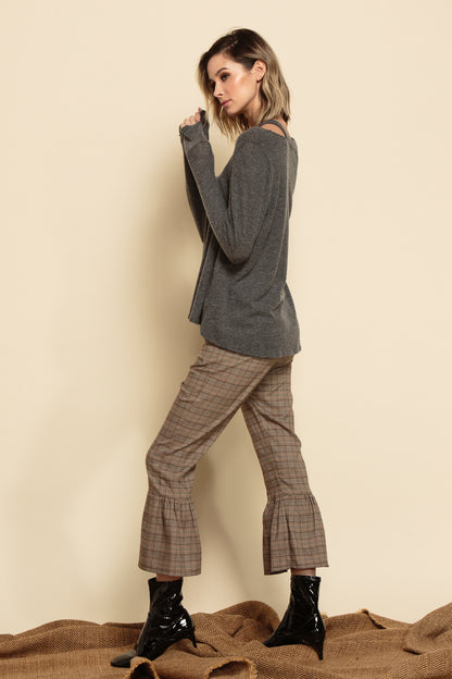VALENTINA LONG SLEEVE HACCI TOP-GREY