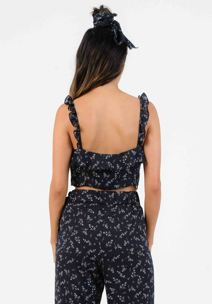 HYGEIA RUFFLE STRAP TOP-NAVY MINI FLORAL