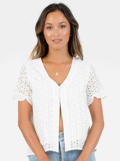 ORION TOP W/ PEDAL SLEEVES-WHITE EYELET