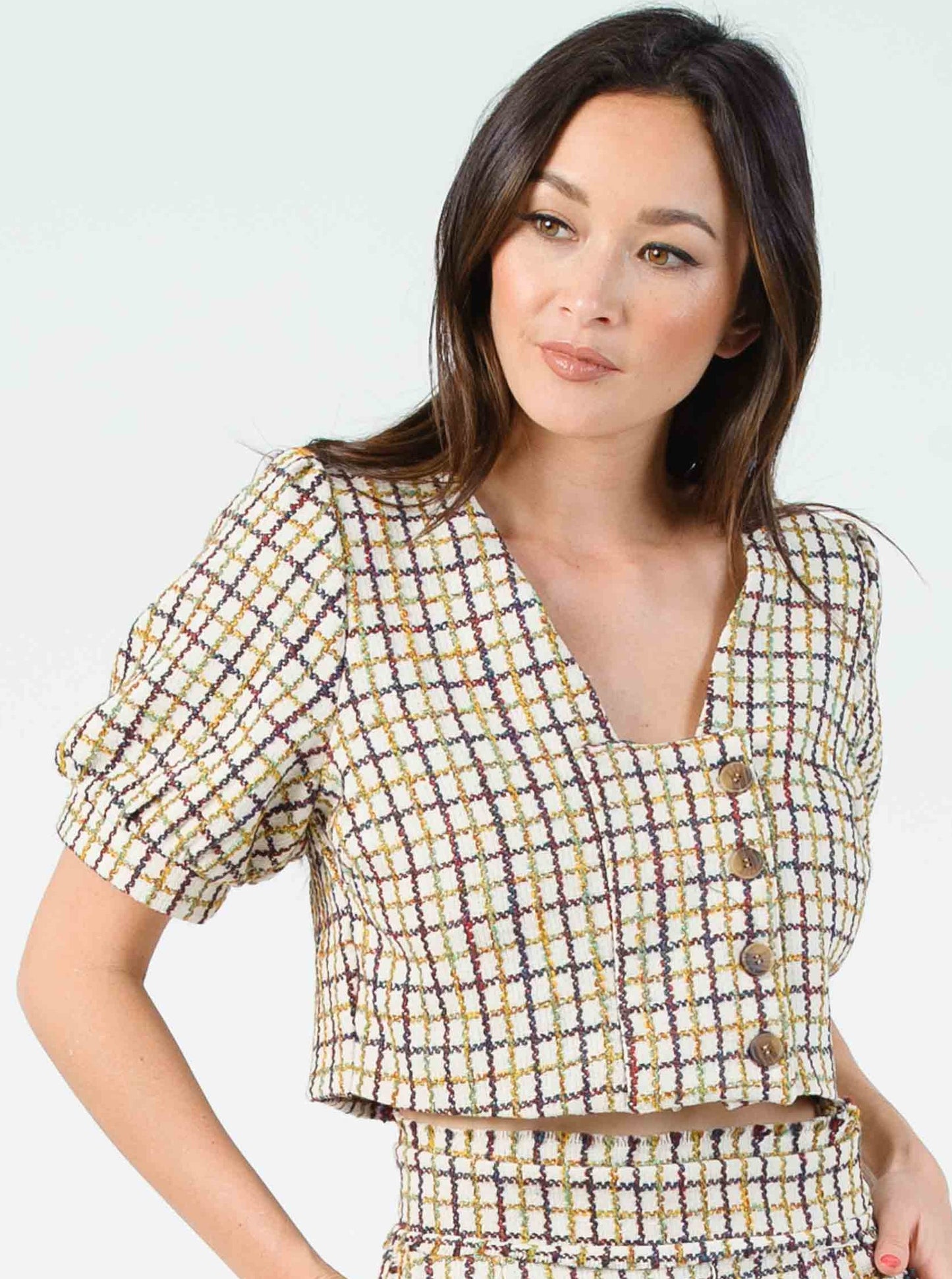 PENNY PUFF BUTTON FRONT BLOUSE-SASSAFRAS TWEED