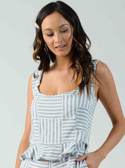 ACANTHA MINI PEPLUM TOP-LIGHT BLUE STRIPE