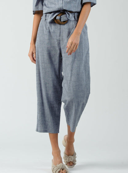 CALANTHE BELTED WAIST PANT-NAVY LINEN