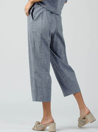 CALANTHE BELTED WAIST PANT-NAVY LINEN