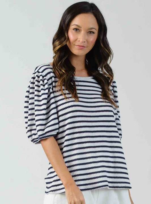 ESME PUFF SLEEVE TEE-NAVY STRIPE