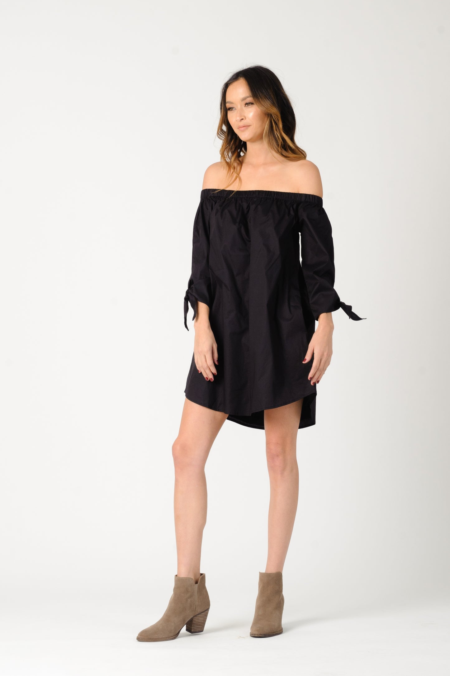 ELIANA OFF SHOULDER DRESS-BLACK