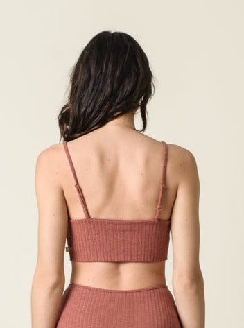 Sweet ribbed lace up bralette top-Marsala