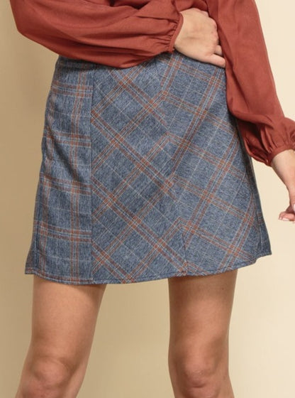 HARLEY A-LINE MINI SKIRT-DENIM PLAID