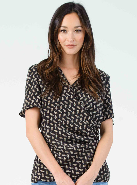 FARIS WRAP TOP-BLACK LEAF