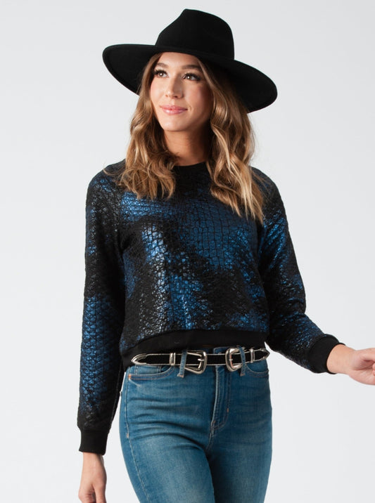 BROOKLYN METALLIC FOIL SWEATSHIRT-NAVY