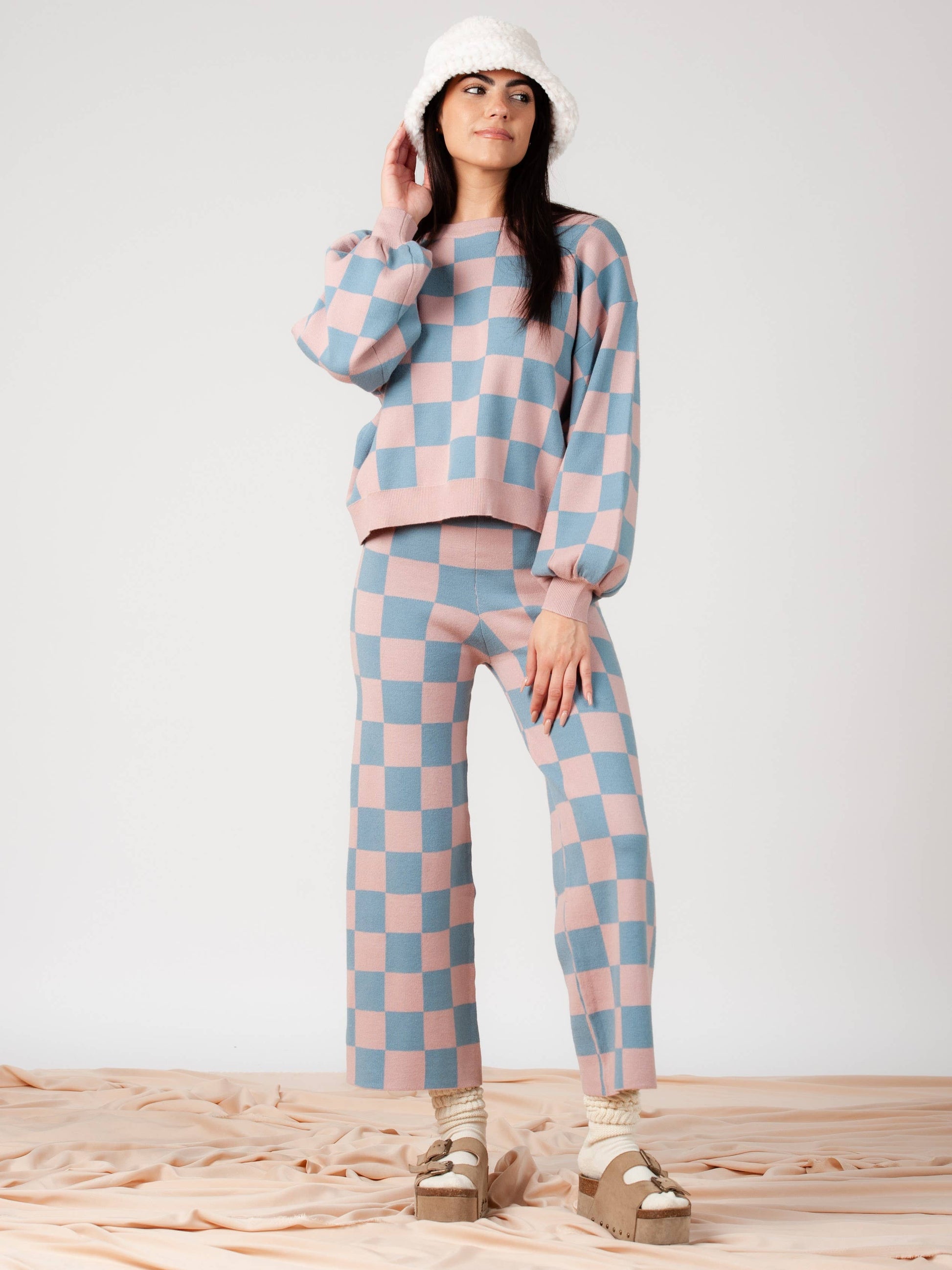 CHECKMATE SWEATER AND PANT SET-MAUVE BLUE – Lucca Couture