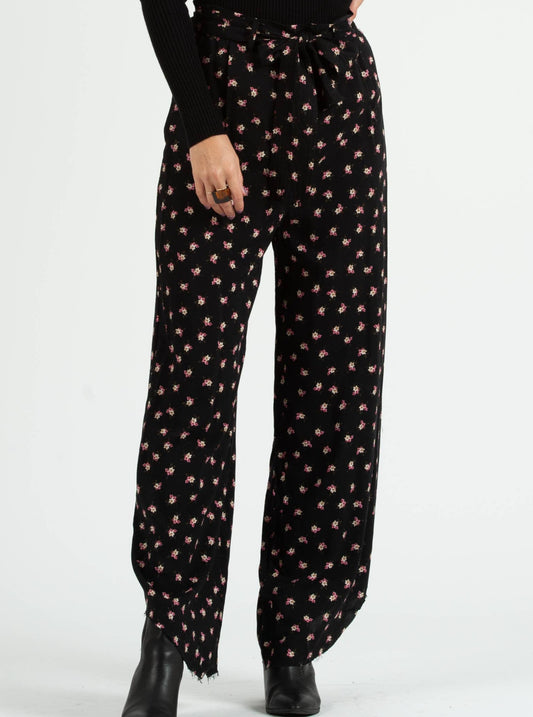 HEMMEY FLORAL BELTED PANTS-CARBON FL