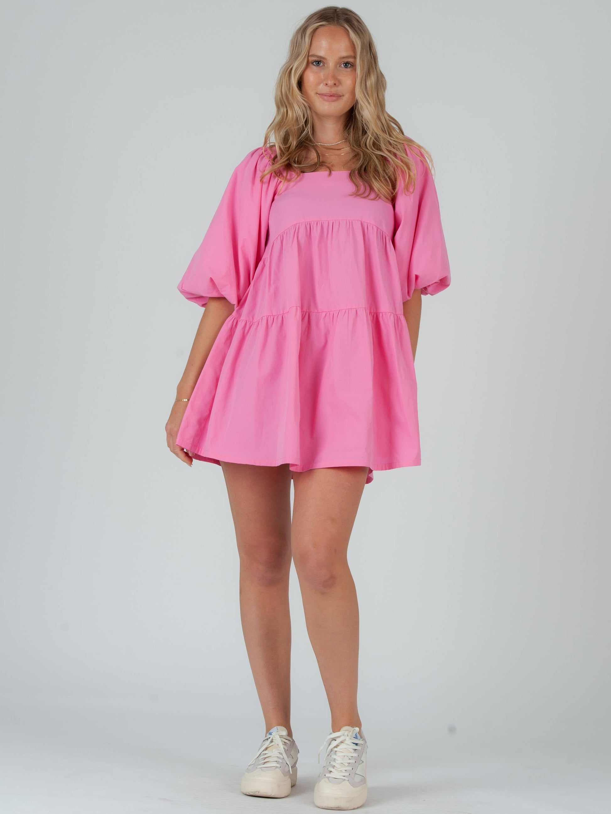 JEANNE BABYDOLL MINI DRESS-PINK S JEANNE BABYDOLL MINI DRESS-PINK S