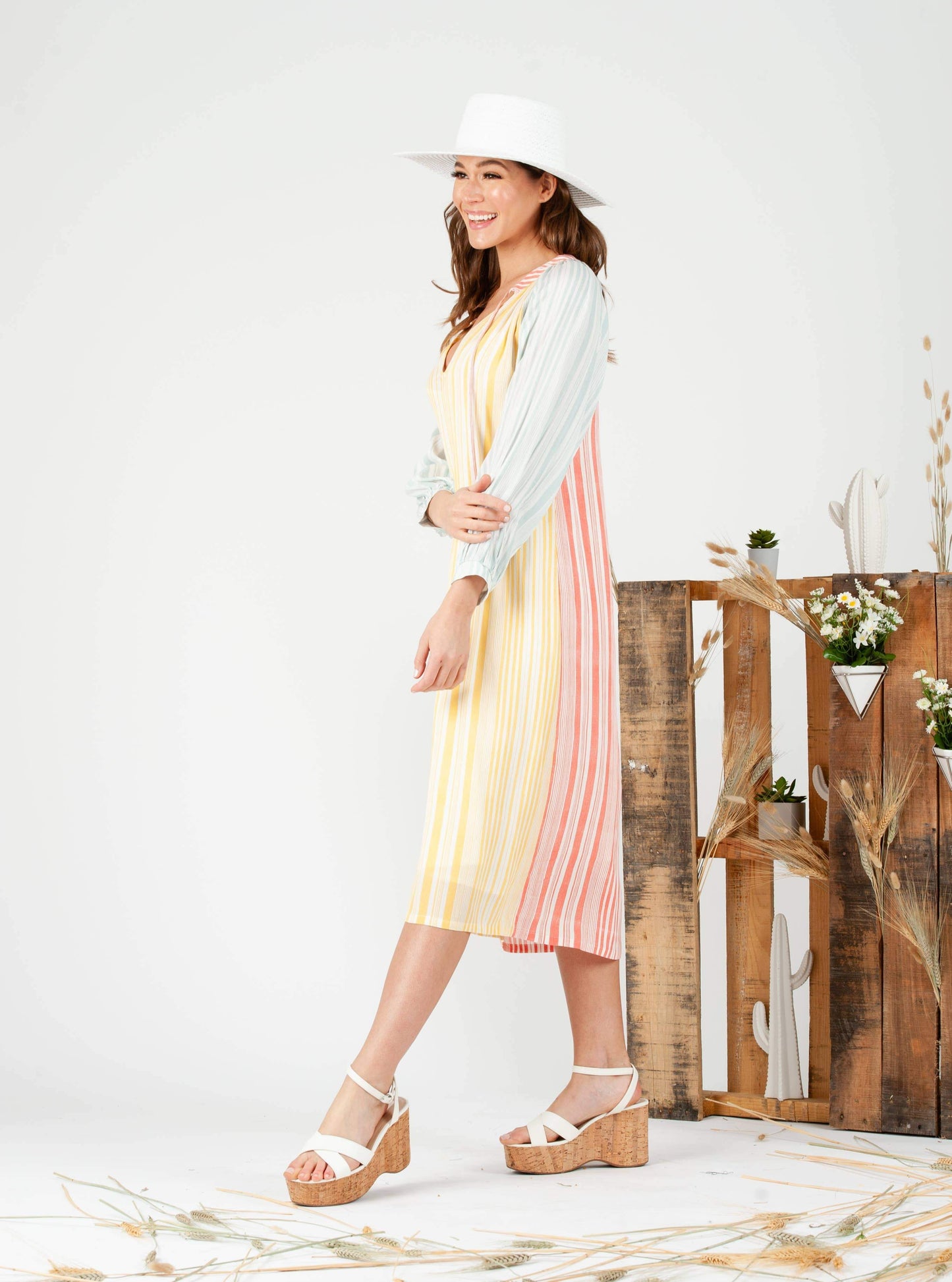 BUTTERCUP MIDI DRESS-SUNBURST STRIPES