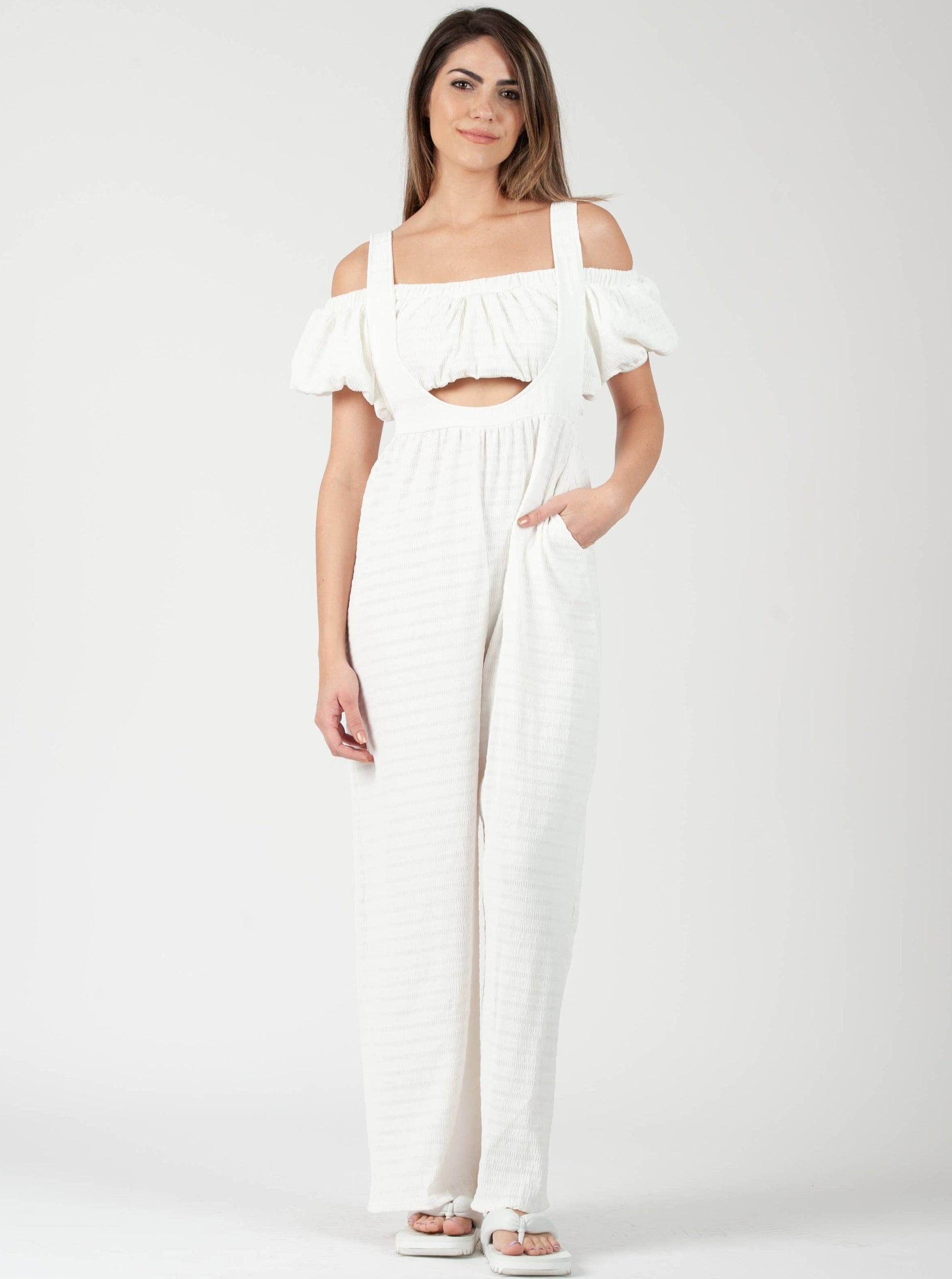 MEGARA CROP TOP JUMPSUIT SET-WHITE – Lucca Couture - Main Image