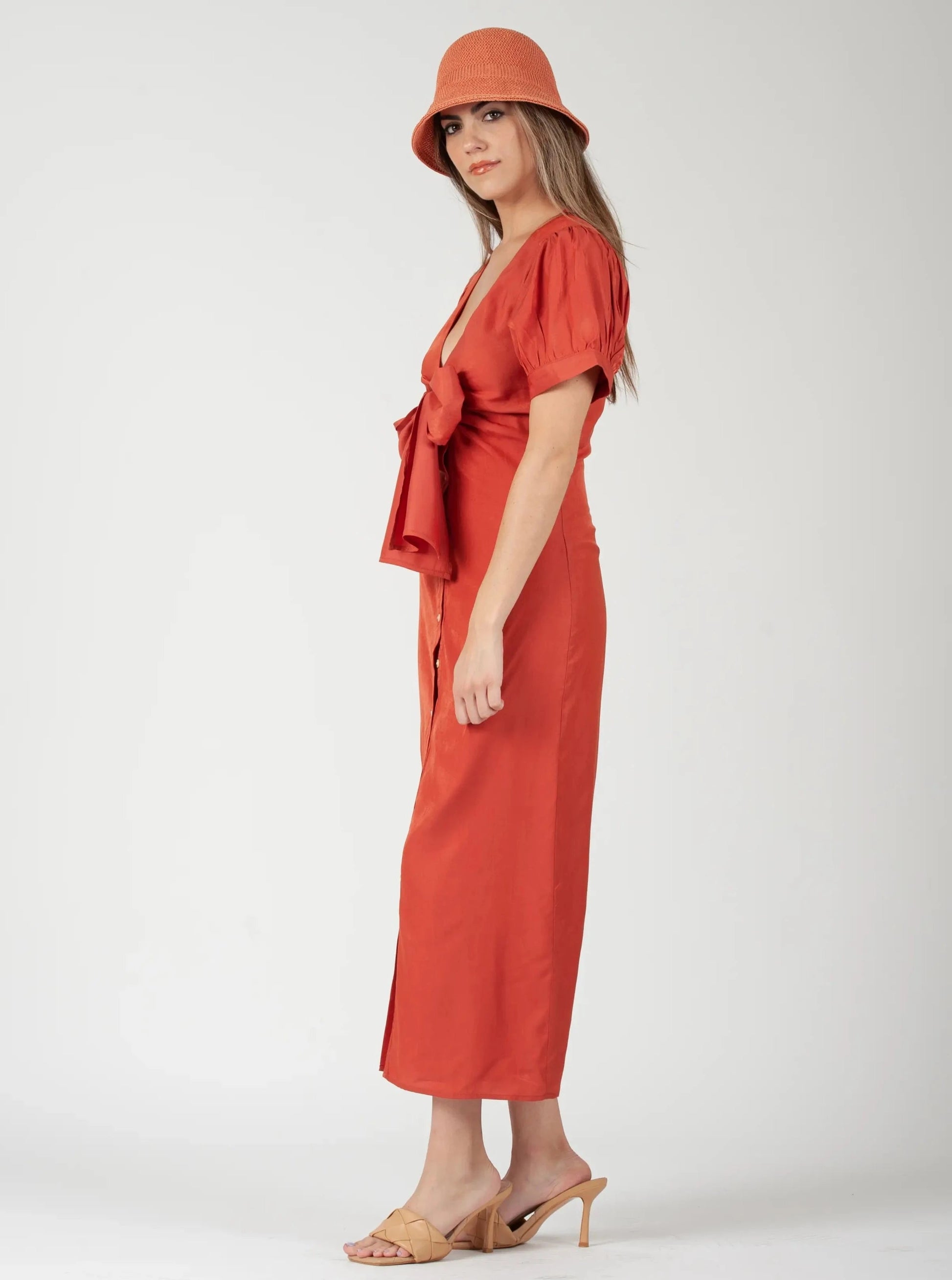 blood orange dress GRACE BOW TIE DRESS-BLOOD ORANGE – Lucca Couture