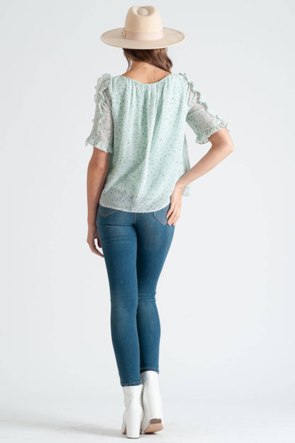 RAILAY RUFFLE SLEEVE BLOUSE-MINT FLORAL